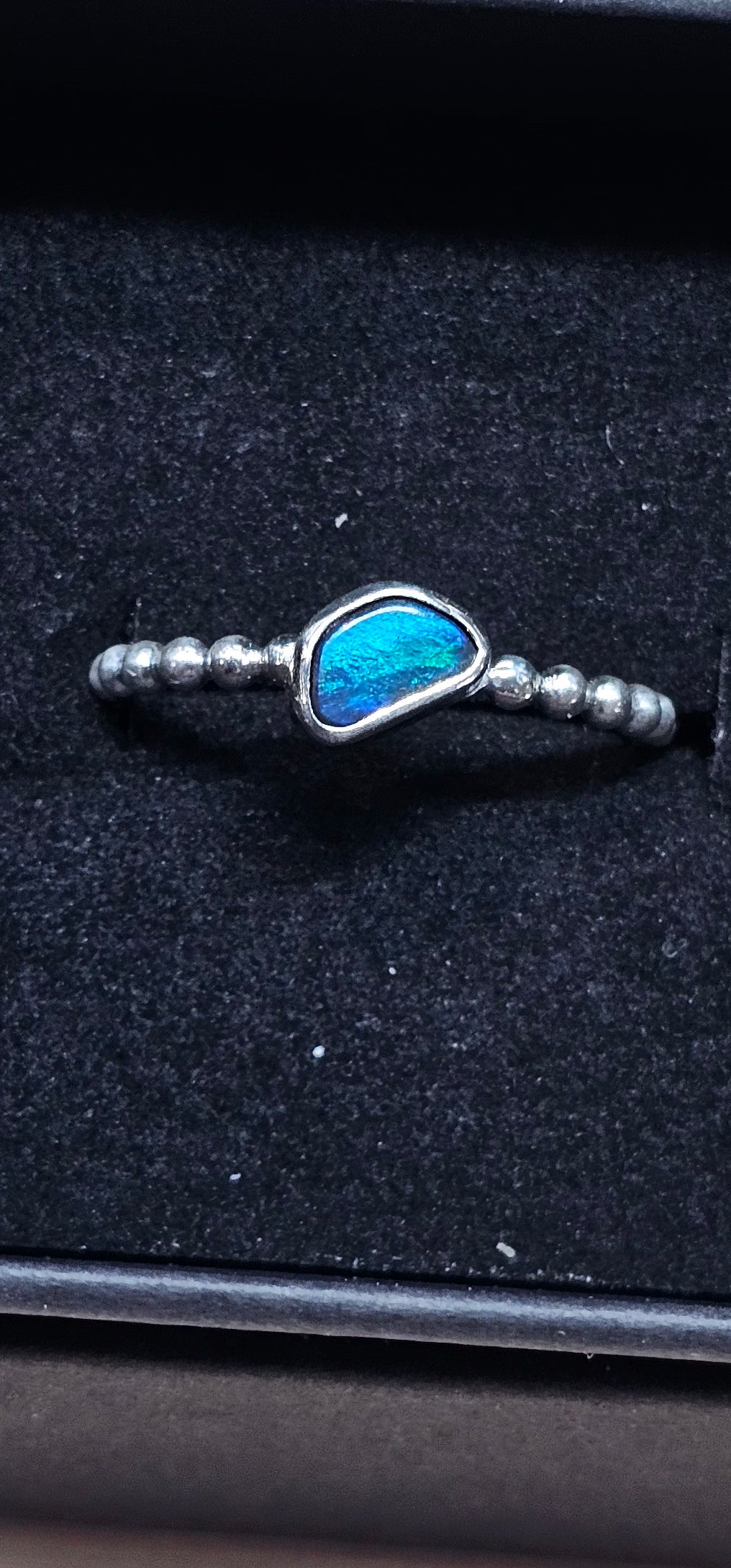 Lightning Ridge Solid 0.30 Black Opal stacking Ring.