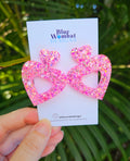 Love Heart Pink Sparkle Glitter Resin Dangles