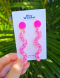Squiggle Glitter Pink Resin Dangles