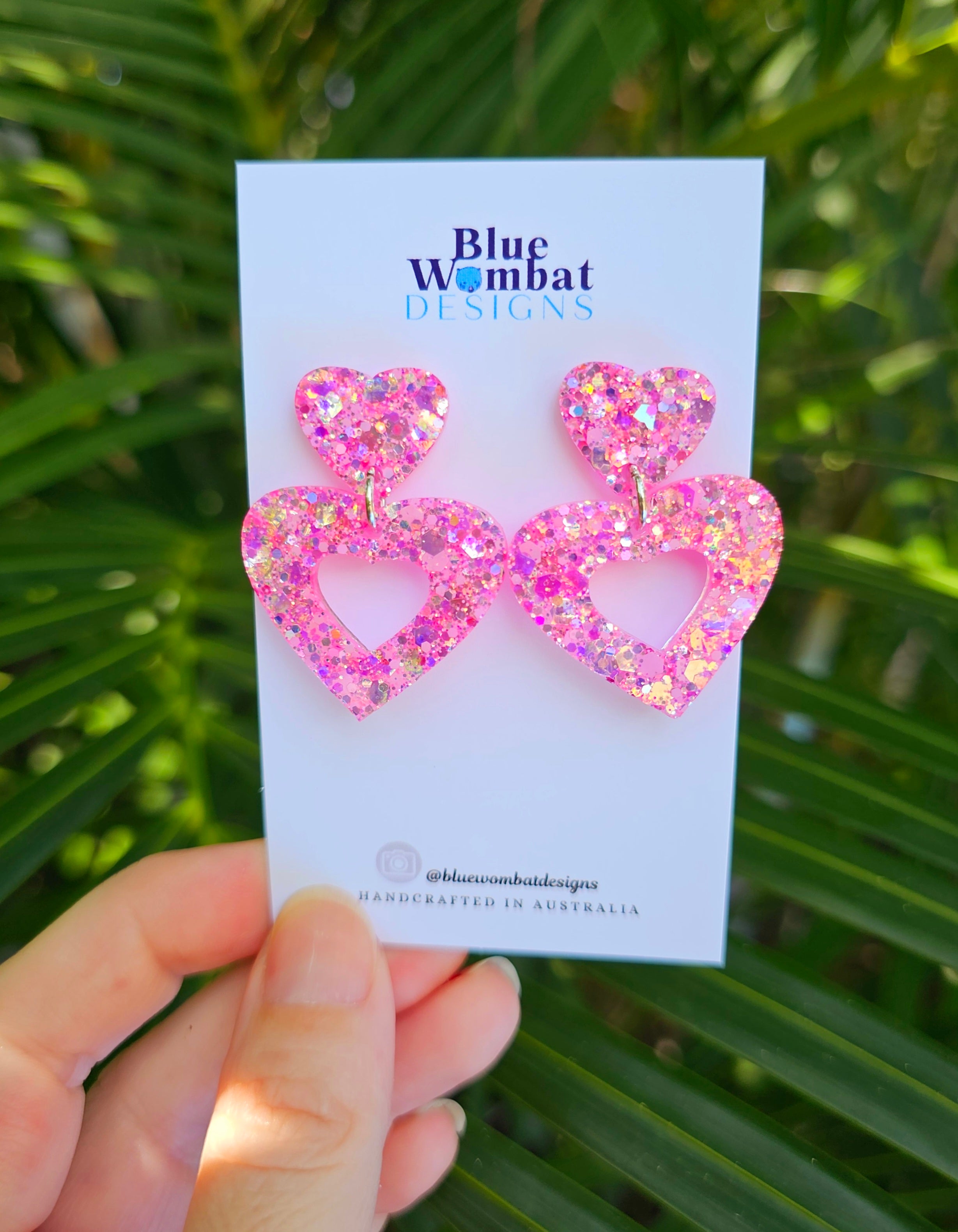 Pink Sparkle Glitter Resin Medium Dangles