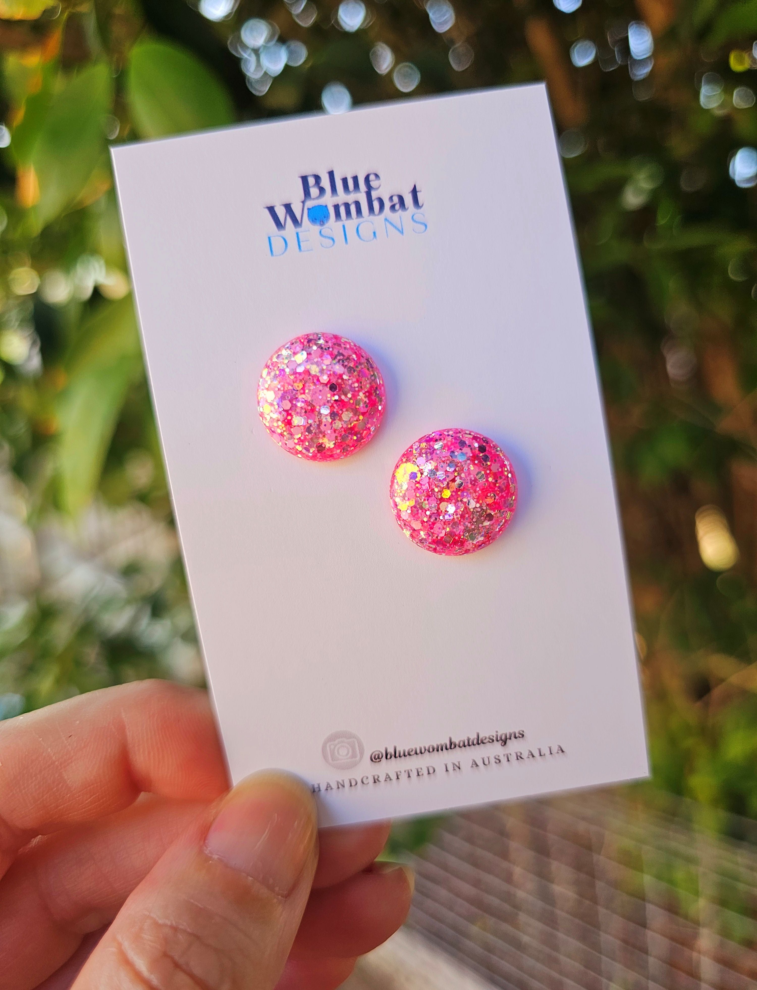 Pink Sparkle Glitter Resin Domed Studs 16mm