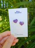 Love Heart Resin Purple Glitter Small Studs