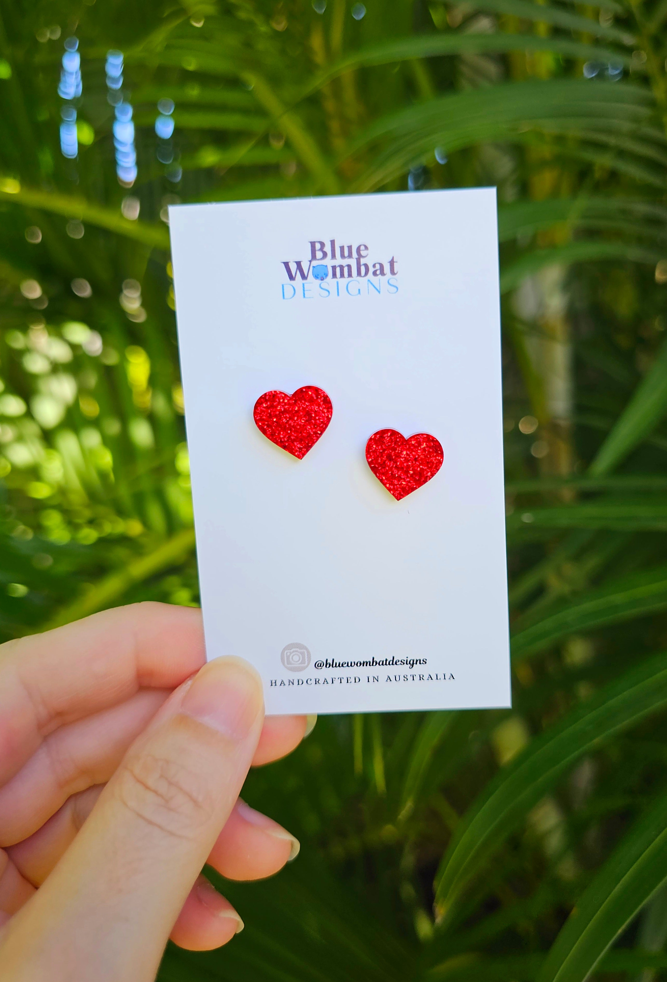 Love Heart Red Glitter Small Studs