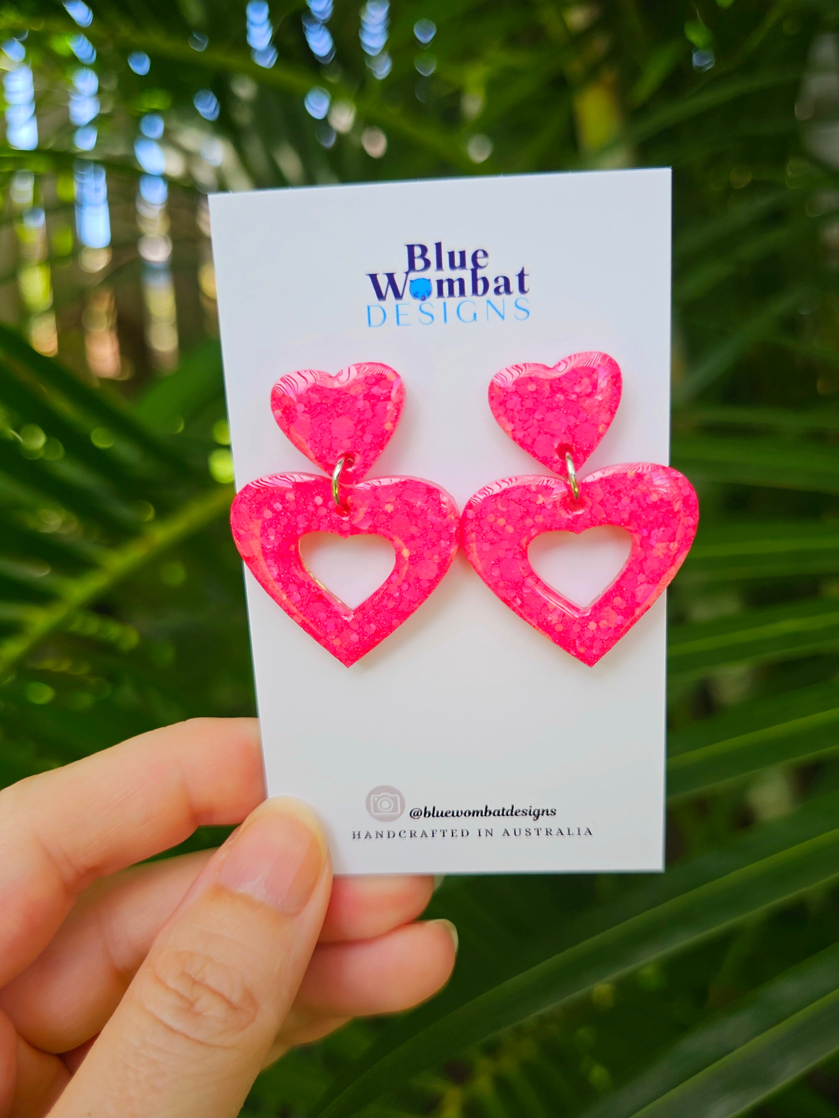 Pink Glitter Domed Resin Dangles