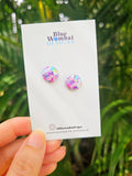 Resin Pink Purple Glitter Domed Studs 12mm