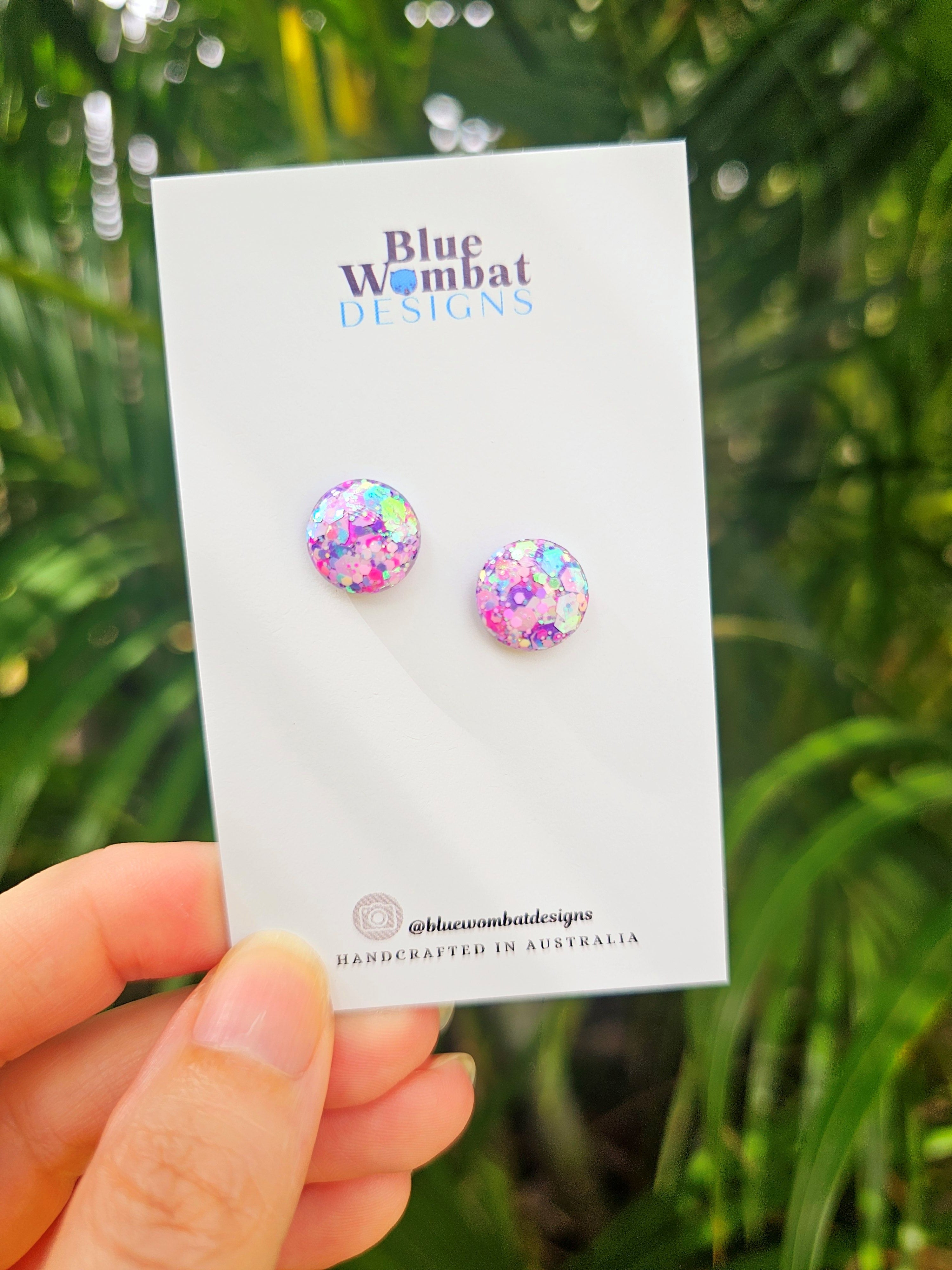 Resin Pink Purple Glitter Domed Studs 12mm