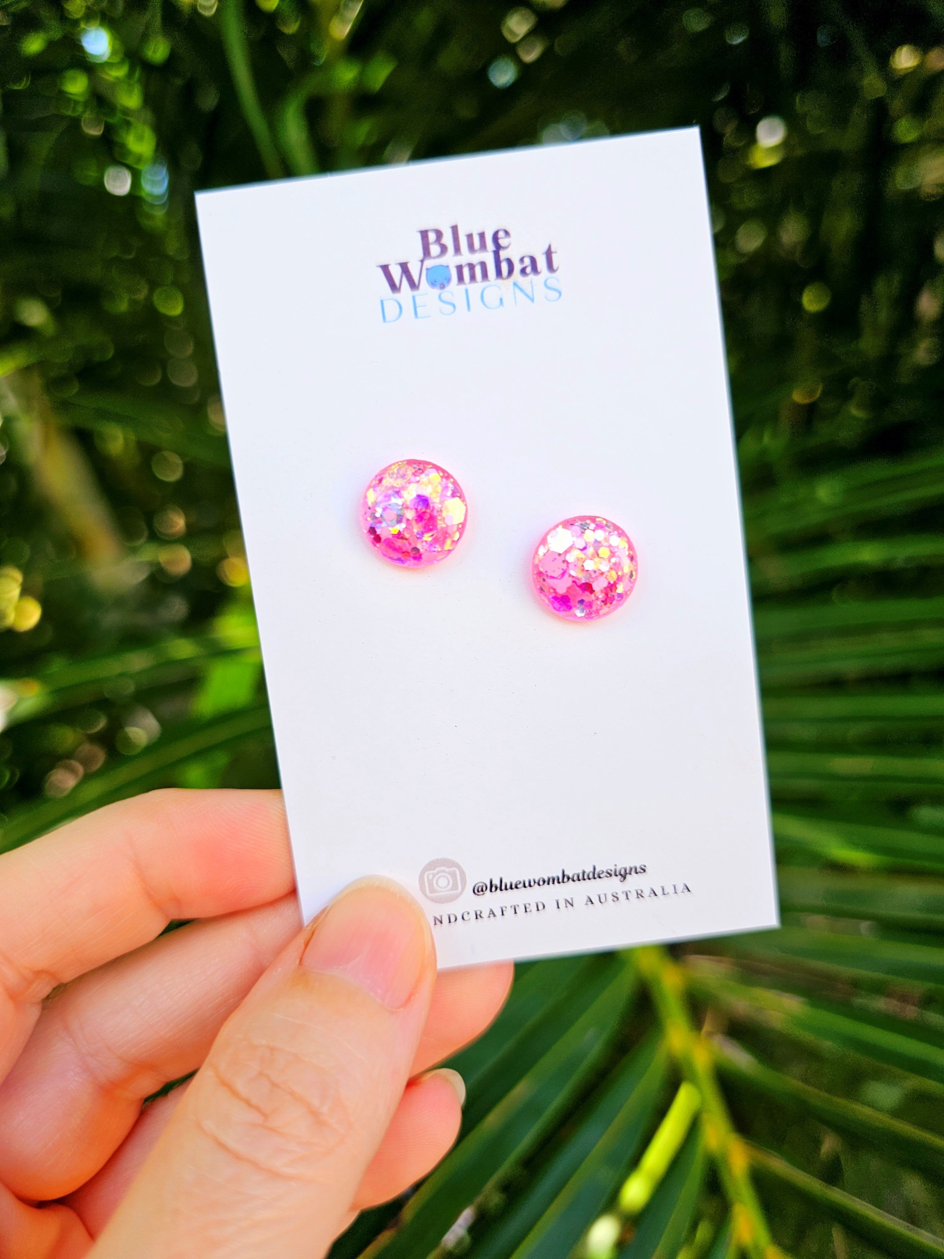 Resin Pink Sparkle Domed Studs 12mm