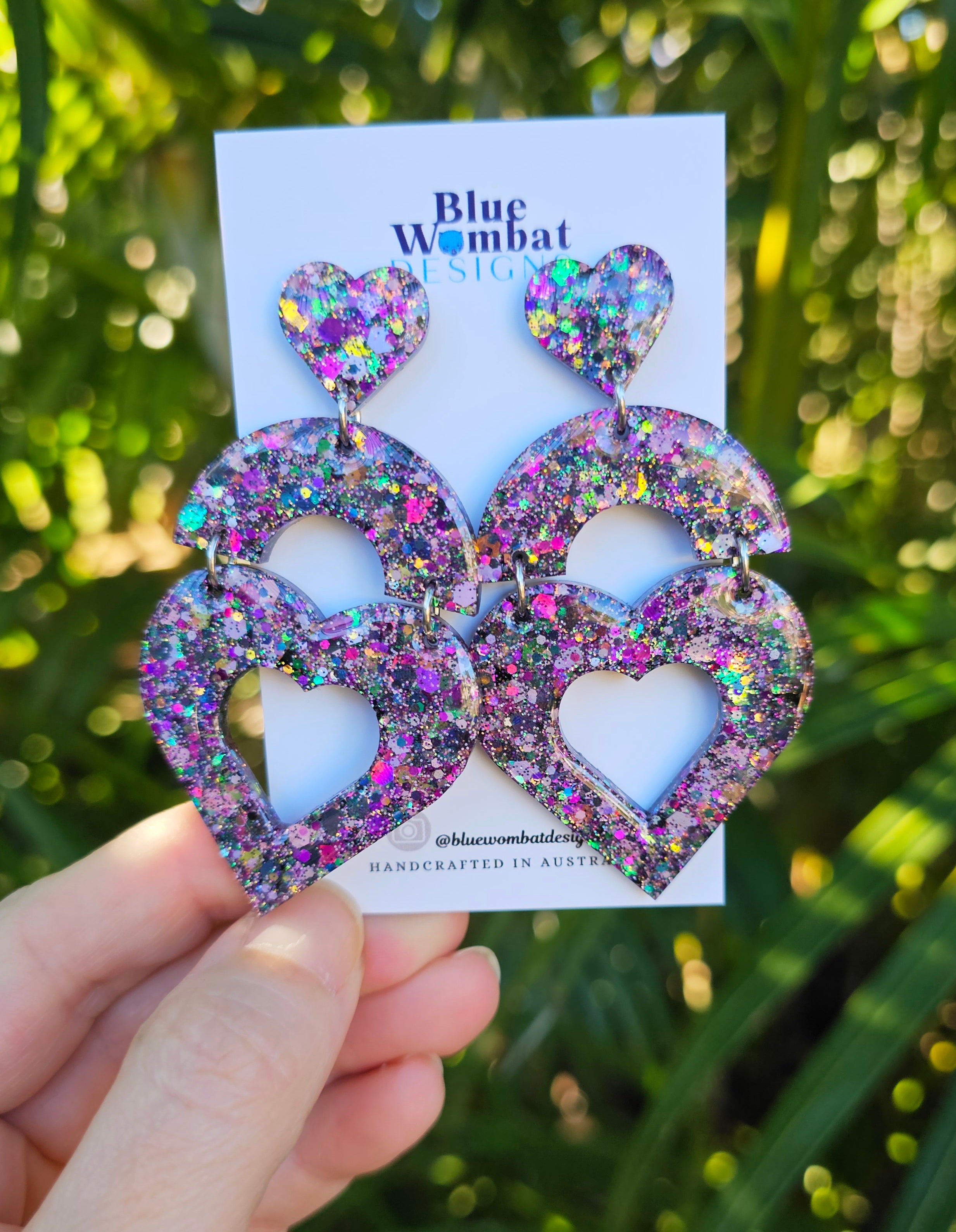 Large Heart Colourful Glitter Domed Resin Dangles