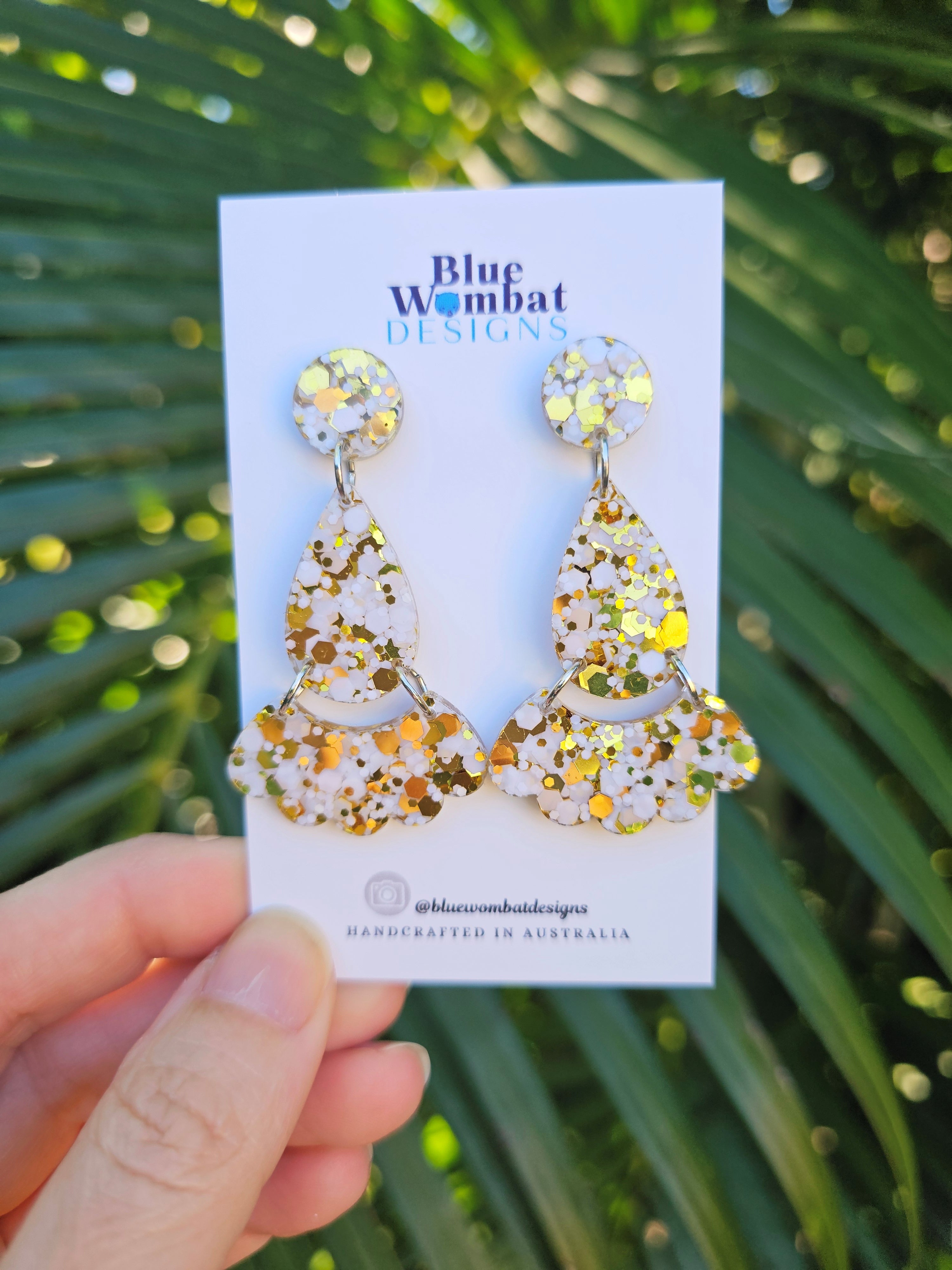 White Gold Glitter Resin Dangle Earrings