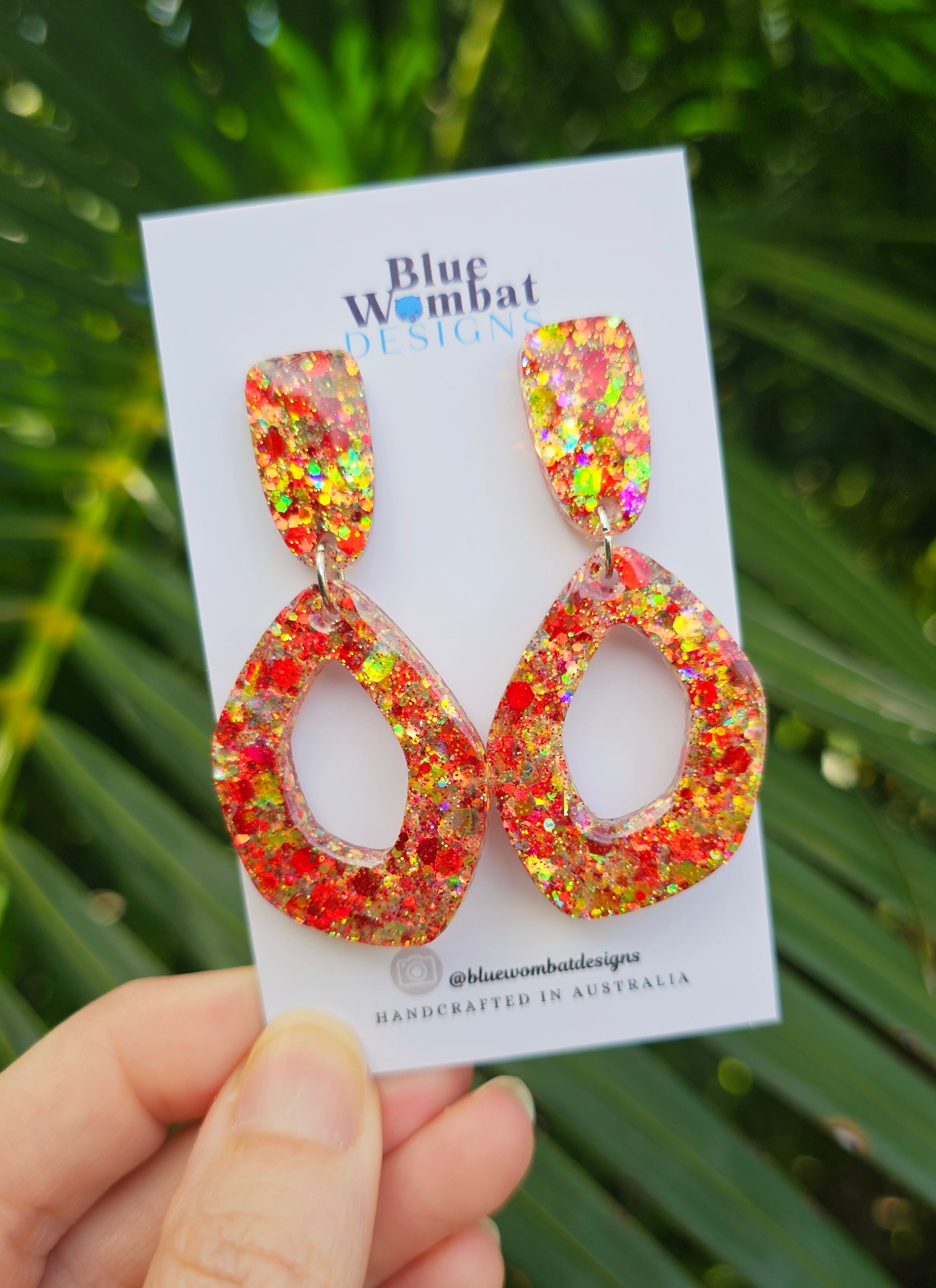Organic Hoop Domed Resin Glitter Dangles