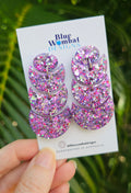 Long Colourful Glitter Resin Domed Dangles