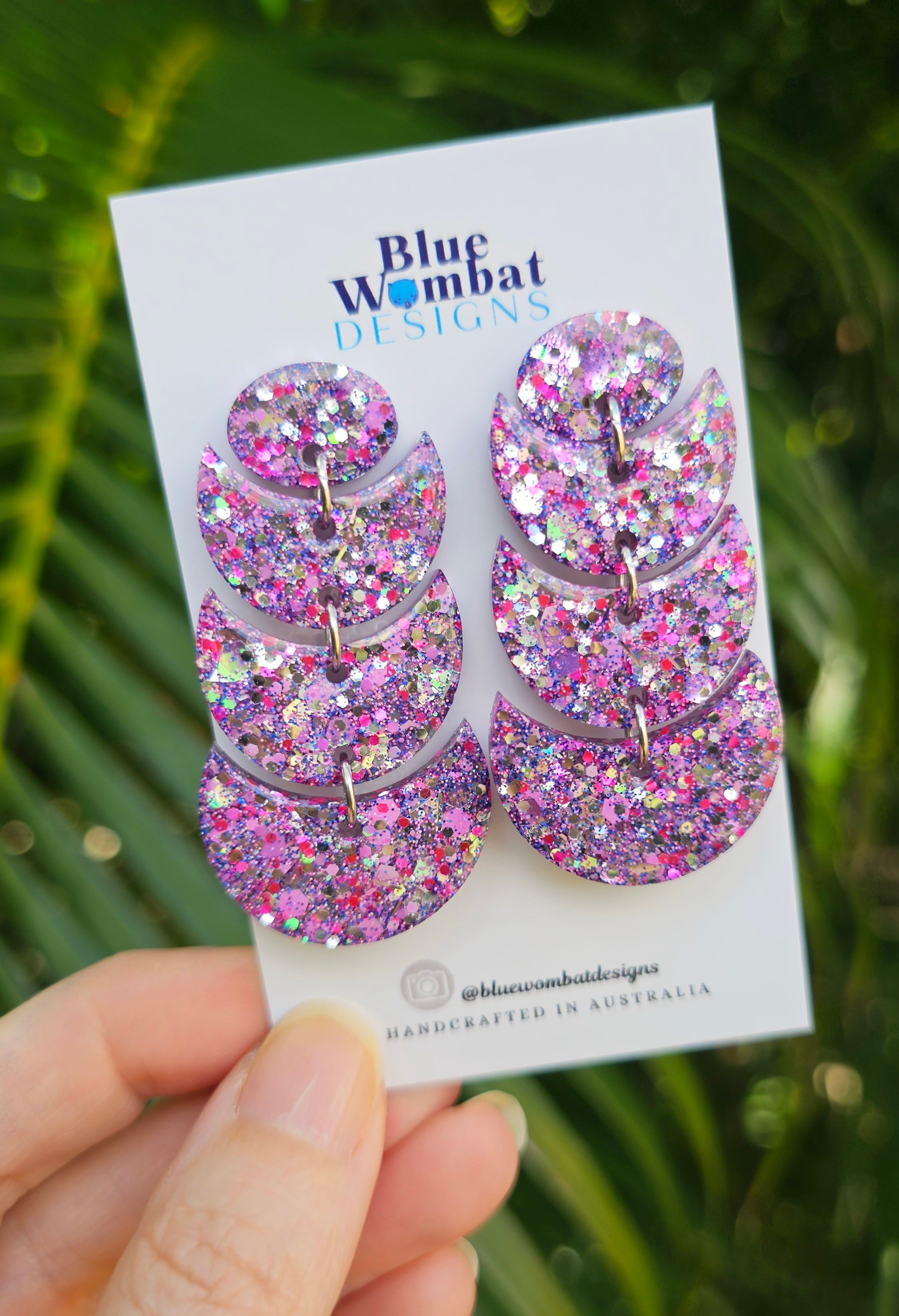 Long Colourful Glitter Resin Domed Dangles