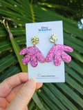 Pink Sparkle Glitter Fan Domed Resin Dangles