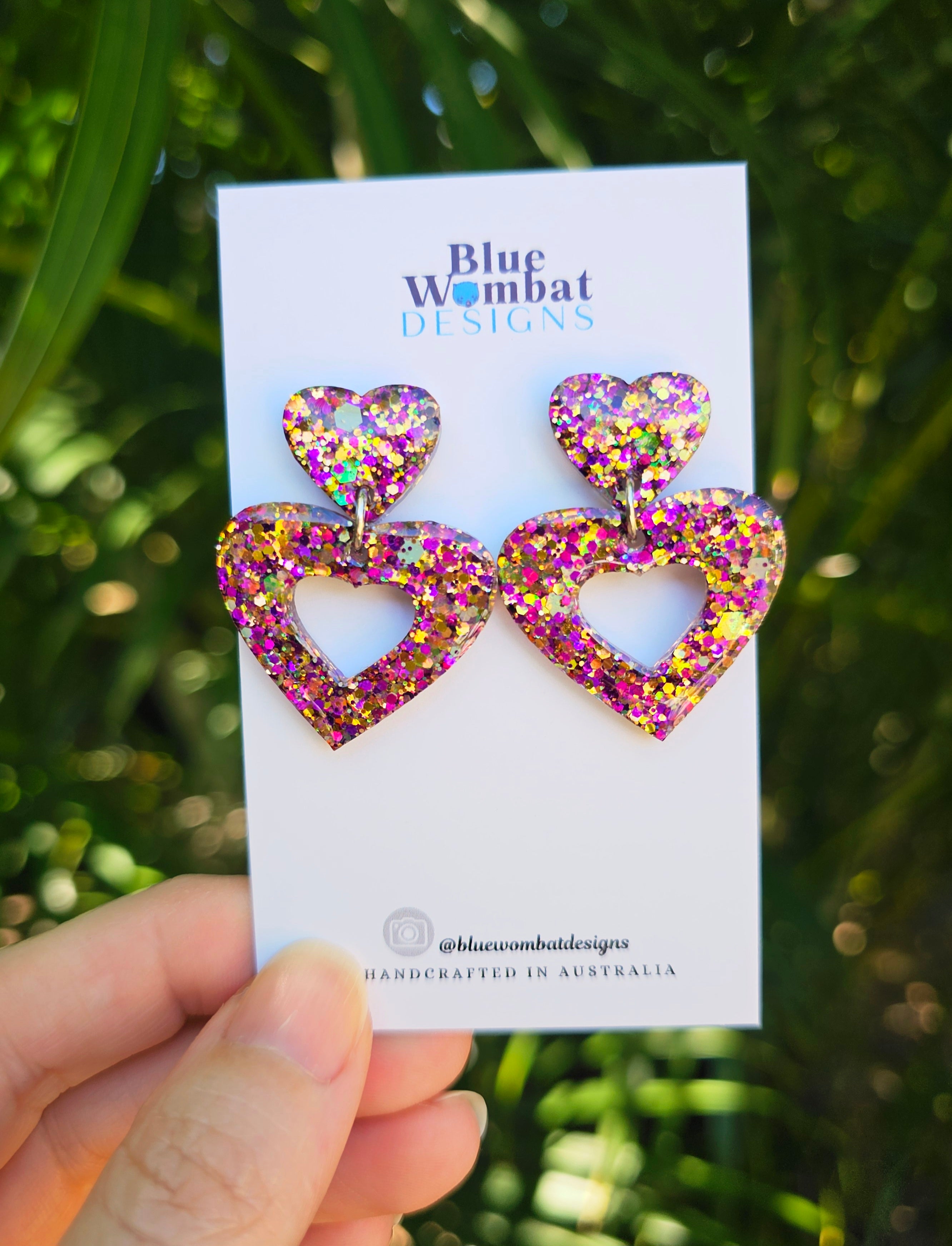Love Heart Medium Bejewel Glitter Resin Dangle