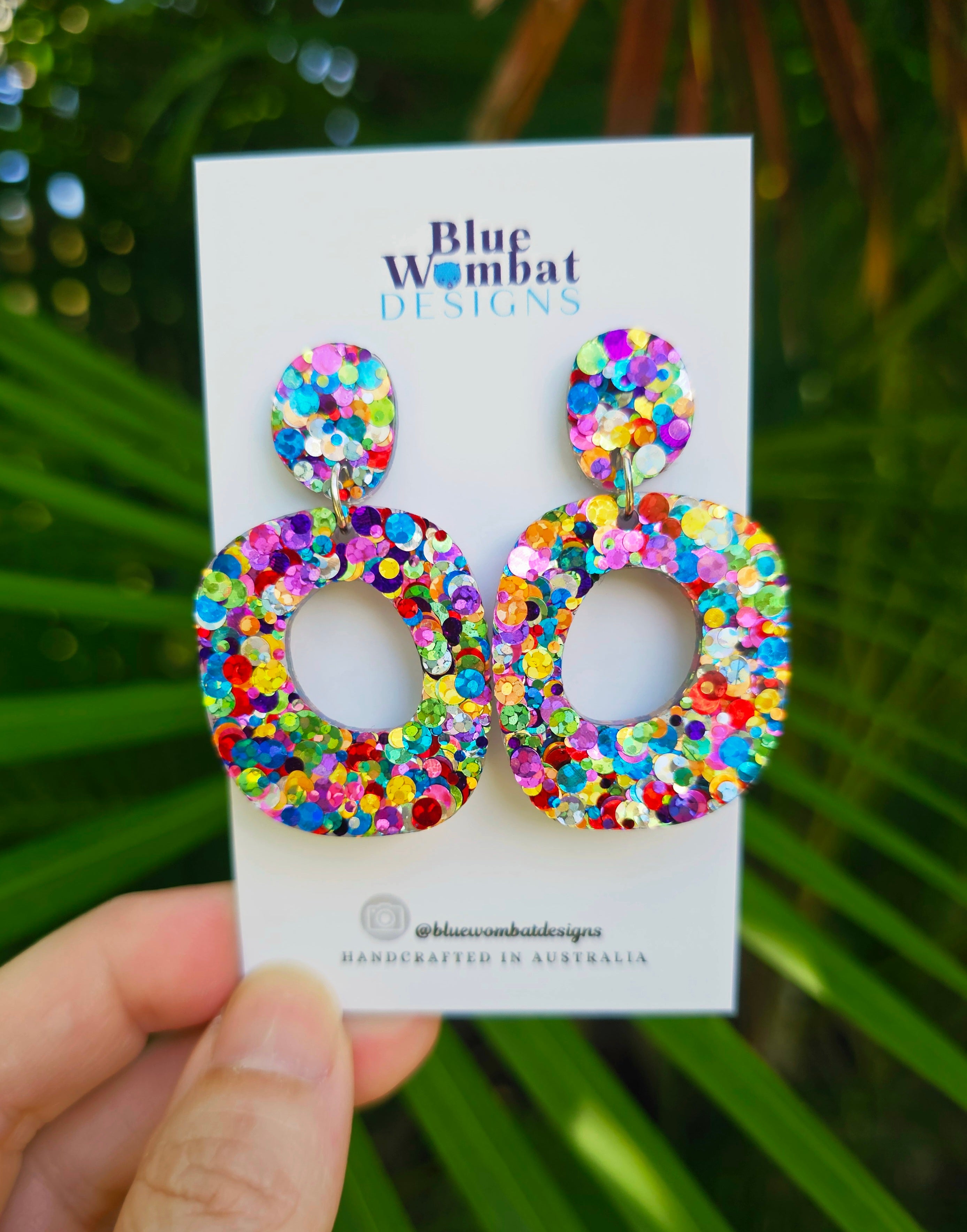 Rainbow Glitter Organic Hoop Dangles