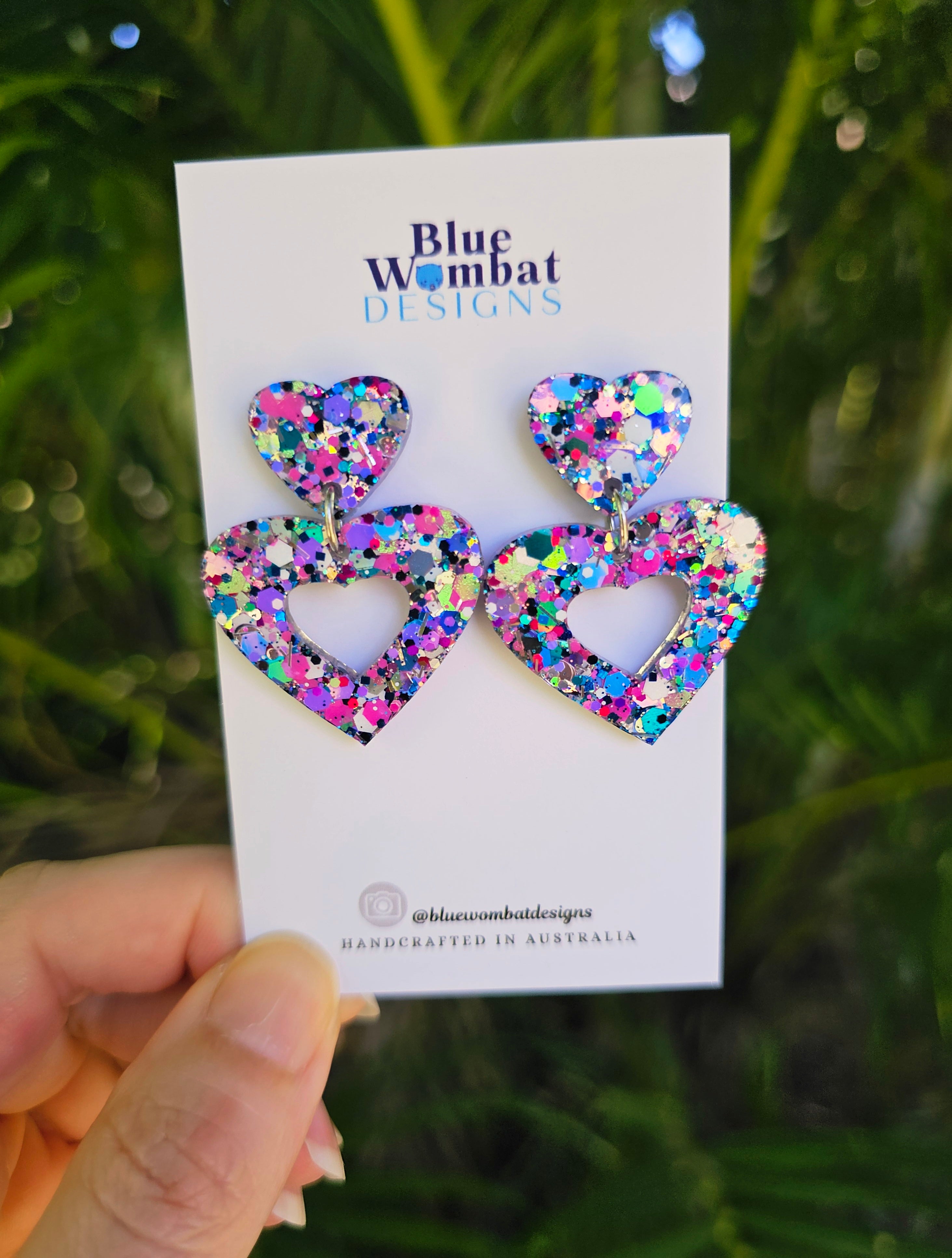 Love Heart Dangle Medium Resin Glitter Dangles