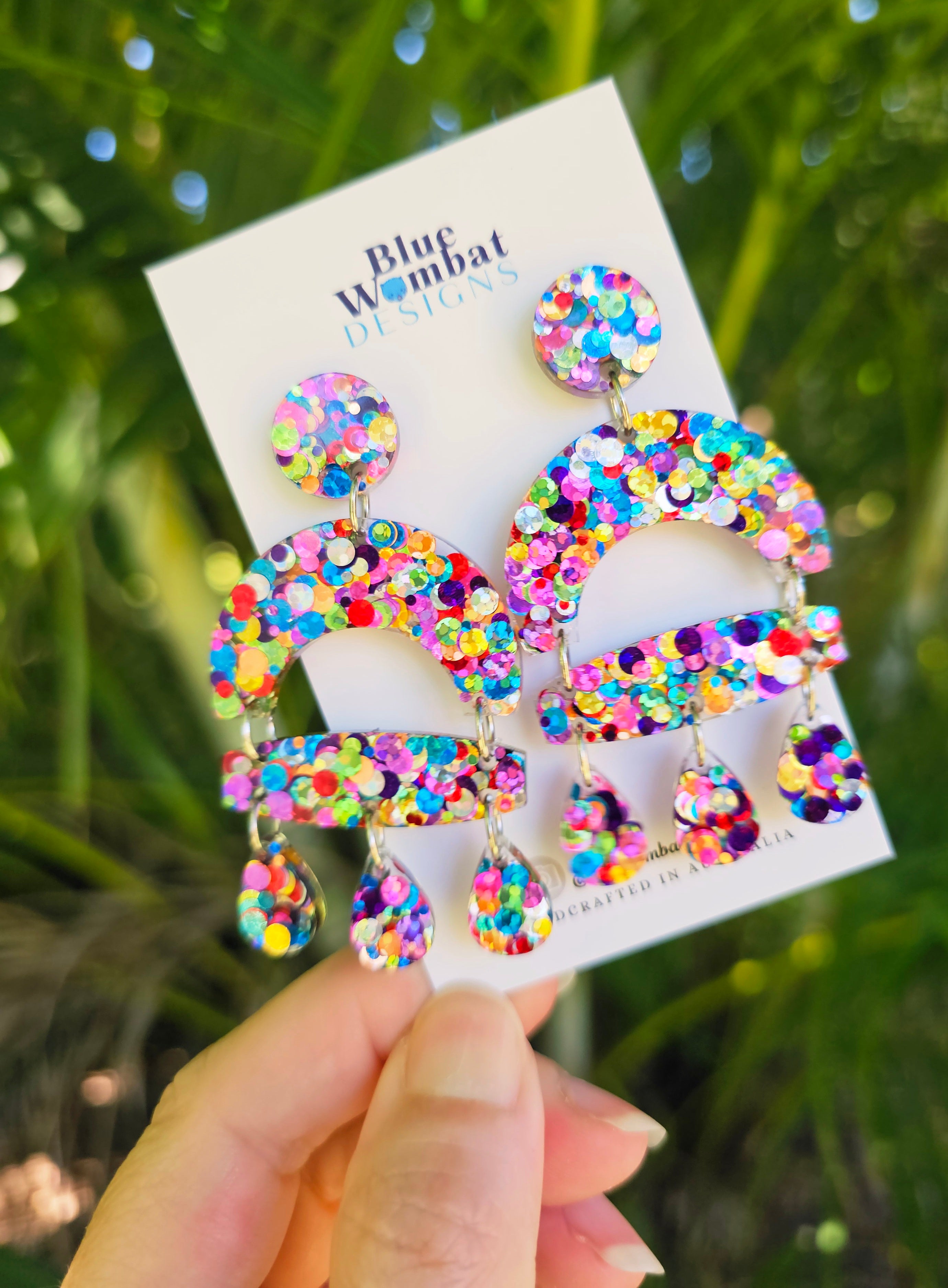 Large Chandelier Rainbow Glitter Resin Dangles