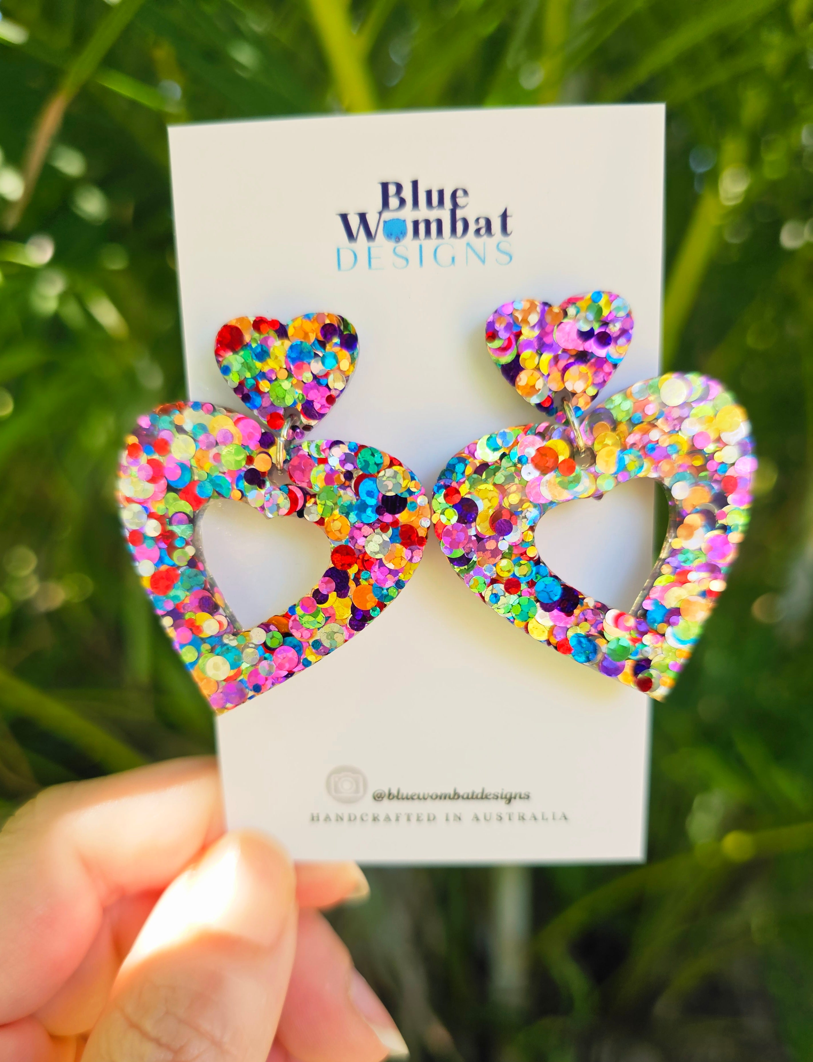 Love Heart Rainbow Glitter Dangles