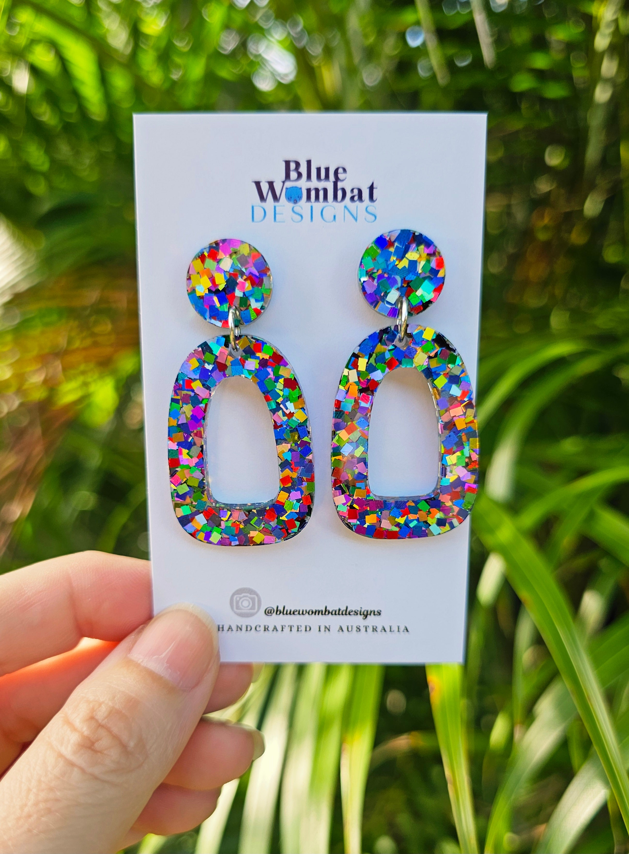 Colourful Square Glitter Hoop Dangles