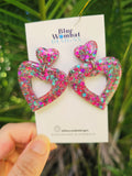 Love Heart Resin Domed Glitter Dangles