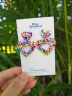 Love Heart Medium Rainbow Glitter Dangles