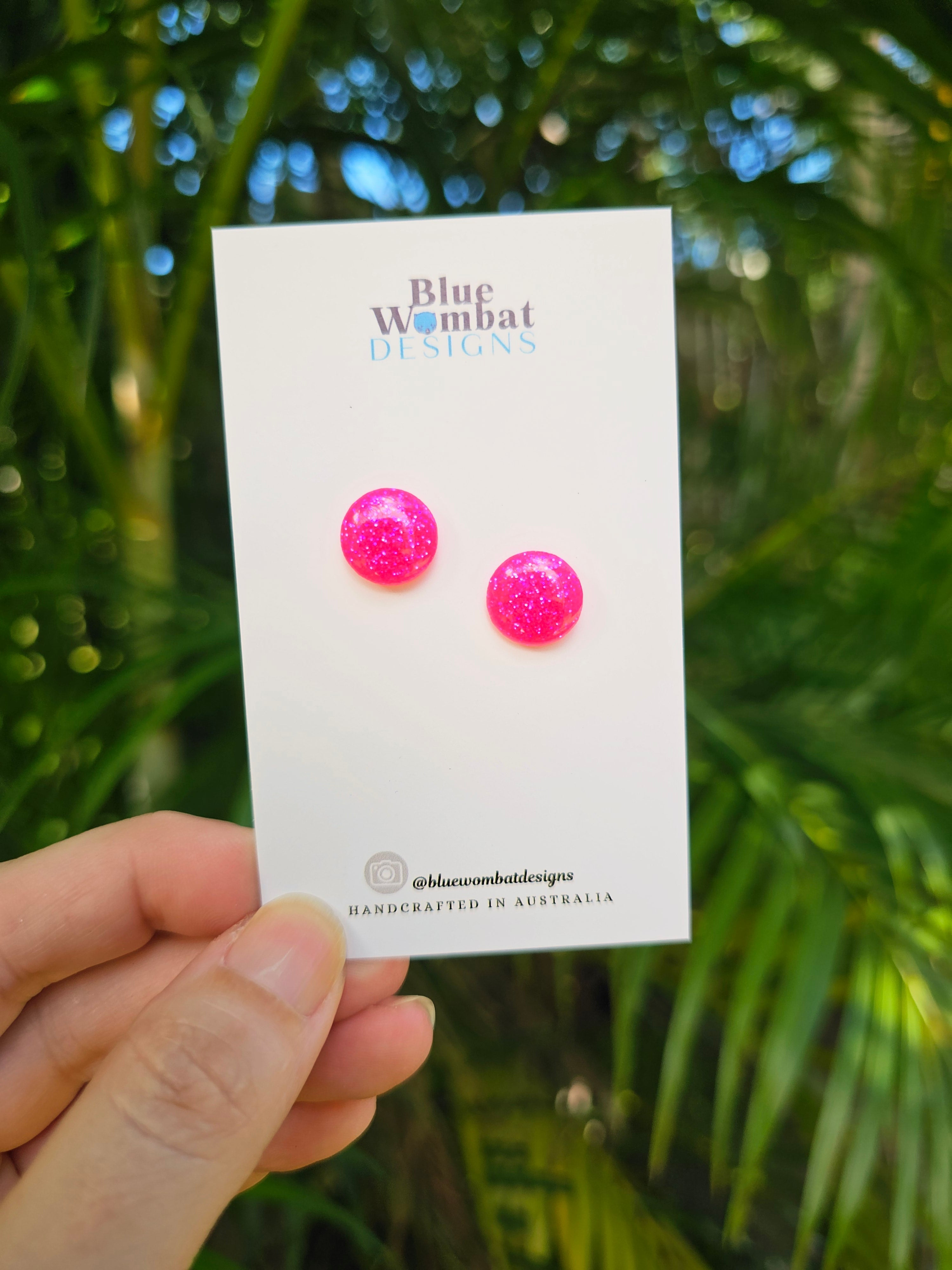 Bright Pink Glitter Resin Domed Studs 12mm