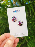 Spotty Pink Black Glitter Resin Domed Studs 16mm