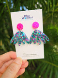 Resin Blue Pink Glitter Fan Dangles