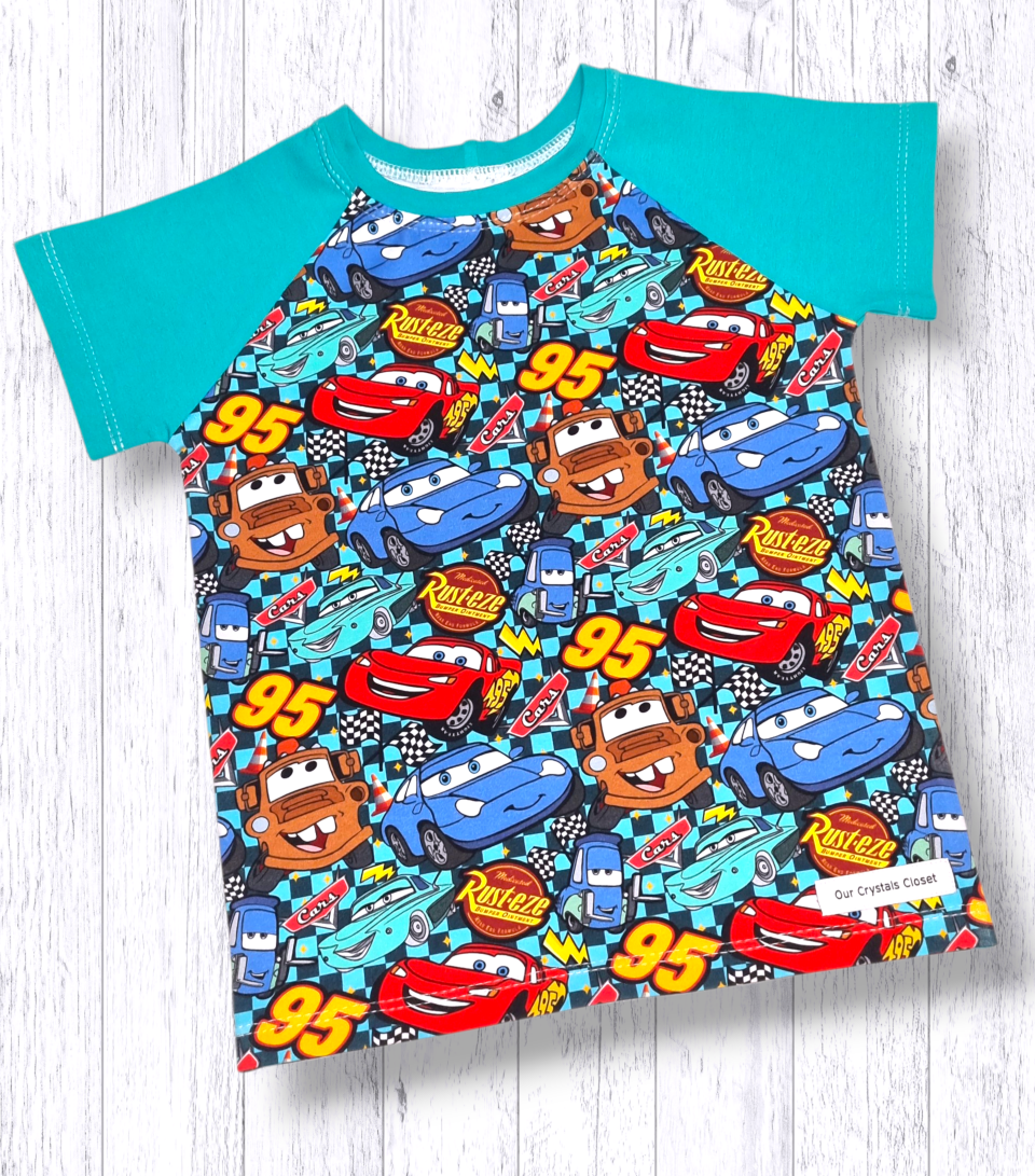 Cars Raglan T-Shirt - Aqua sleeves