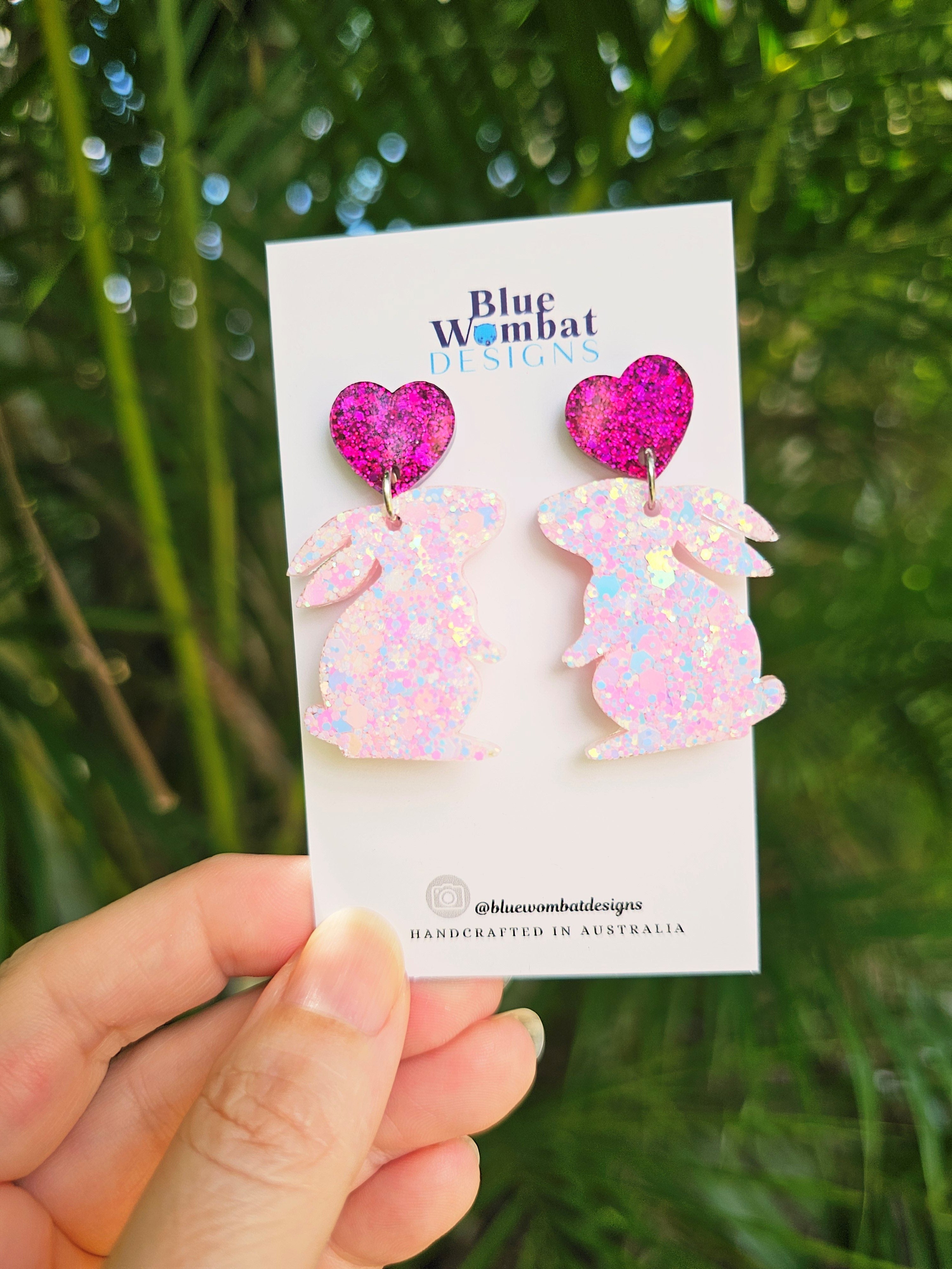 Easter Bunny Resin Glitter Dangle Earrings