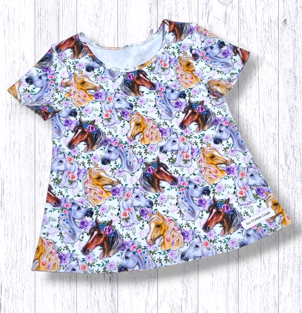 Floral Horses Portrait Top