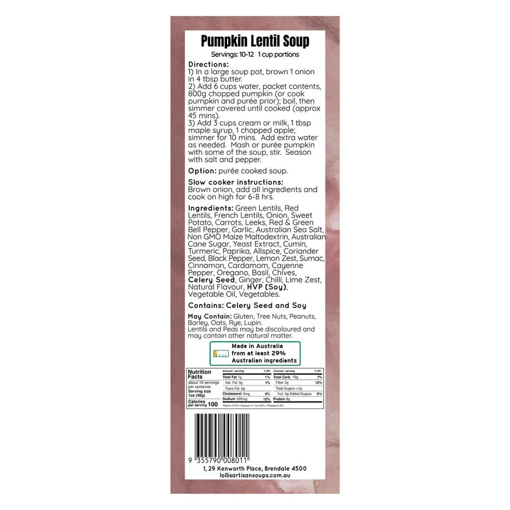 Lolli’s Artisan Soup Co: Pumpkin & Lentil Soup Mix
