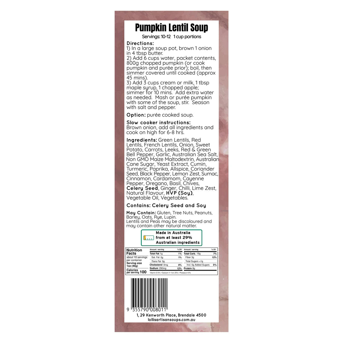 Lolli’s Artisan Soup Co: Pumpkin & Lentil Soup Mix