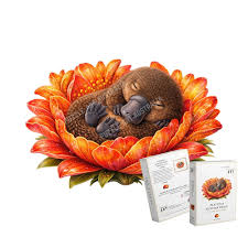 A decorative floral arrangement featuring a sleeping baby bird nestled in bright orange and yellow flower petals, with two small product boxes placed in front on a white background.